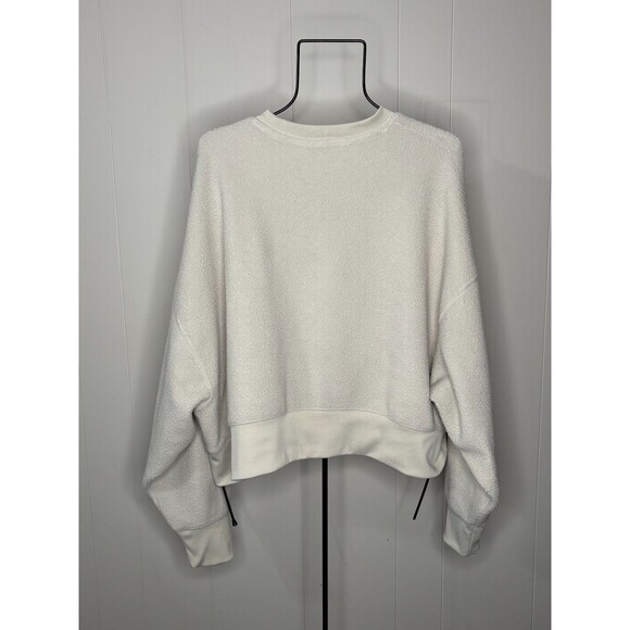Nike Women's White Ivory Cropped Sherpa Fleece‎ Oversized Sweatshirt Sz L Large - Picture 5 of 8